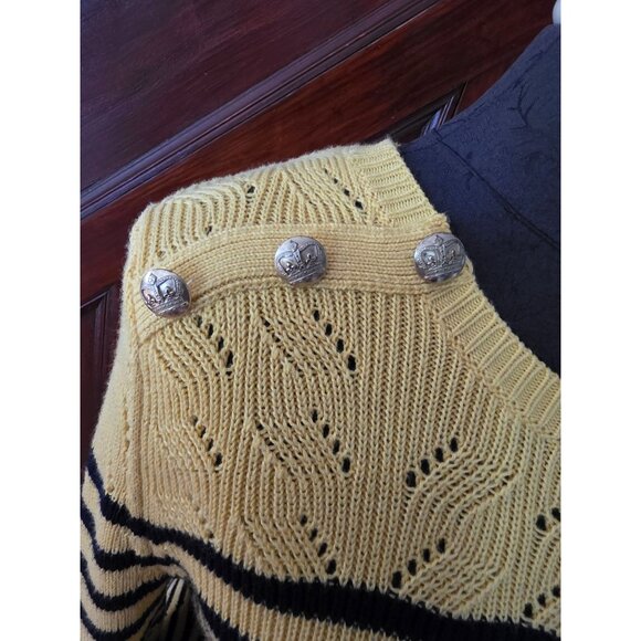 Talbots Yellow & Black Striped Knit Sweater With Shoulder Buttons Size L - Picture 3 of 9